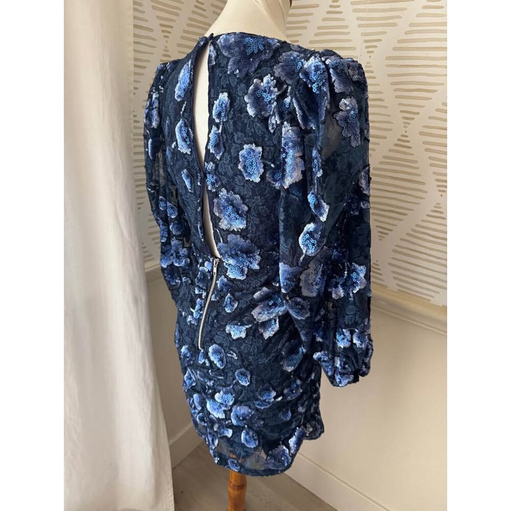 For Love & Lemons Medium Victoria Blue Floral Sequin Embroidered Mini Dress - Picture 7 of 10